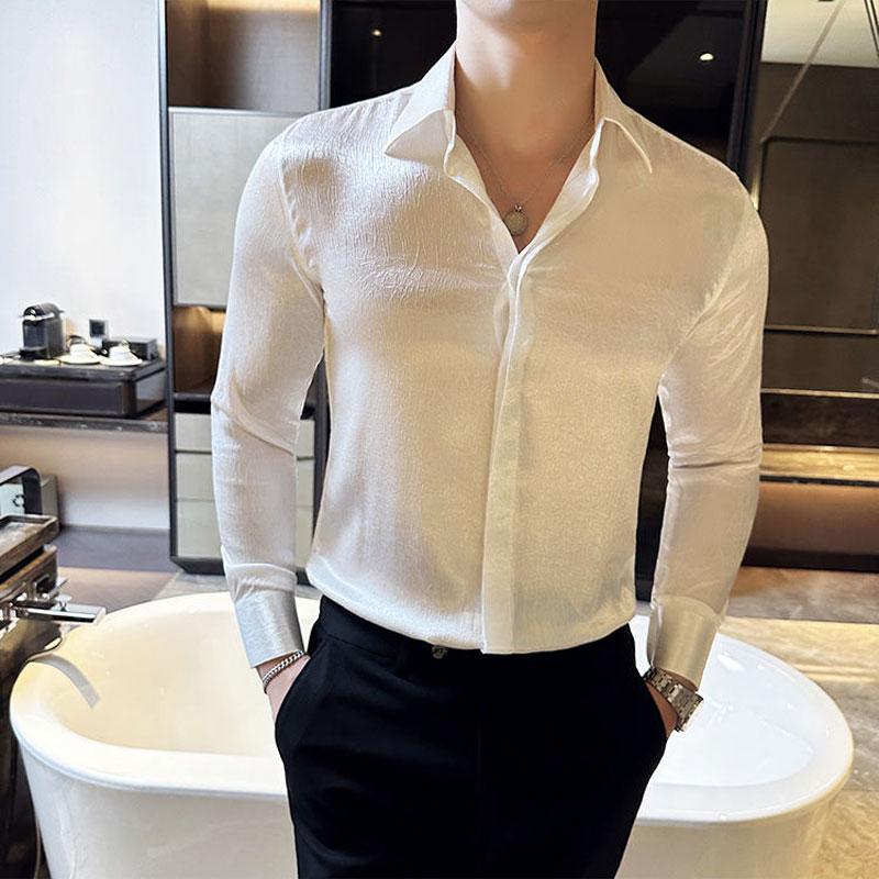 Basic Solid Color Vintage Shirts Men's Clothing Long Sleeve Spring Autumn Business Casual Polo-Neck Single-breasted Aura Shirts
