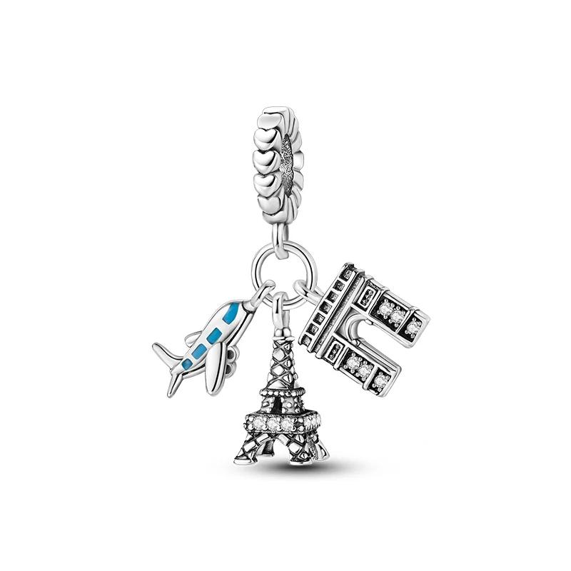 Paris Tower Aircraft Travel Charms Pendant Beads Fitoriginal Bracelet For Women Jewelry Travel Commemorative Gifts For Friends