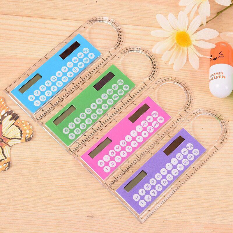 Mini Multifunctional Student Ruler with Solar Calculator, Angle Finder, and Magnifier (10CM) - Colorful Gift Stationery