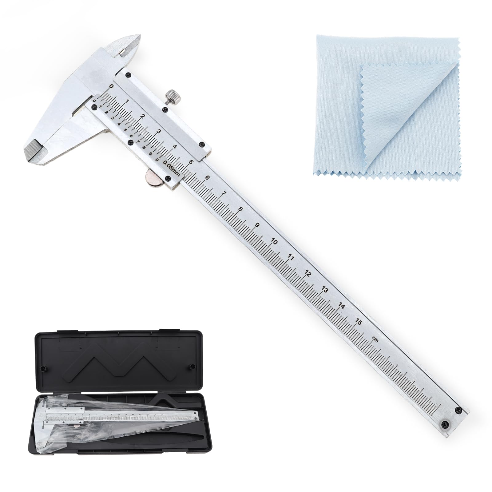 

Smgda Vernier Caliper Carbon for Caliper with Soft Cleaning Tool and for Vehicle DIY and Home Use Set, 150mm, 0.05mm, Steel, Inner/Outer