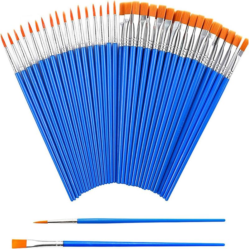 60Pcs Small Paint Brushes with Flat and Round Pointed for Acrylic Oil Watercolor Gouache Face Paint Brushes Small Paint Brushes