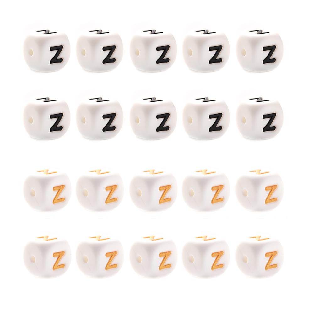 10Pcs 12mm Silicone Beads Letters Golden Black English Alphabet Letter Bead Bpa Free Material for Diy Chew Necklace Teether Toys