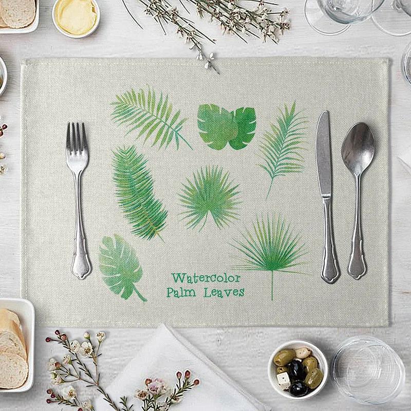 

Tropical Green Leaf Linen Placemat Washable Botanical Place Mat for Home Party Dining Tables Wedding Kitchen Banquets Decor 2pcs 30x45cm