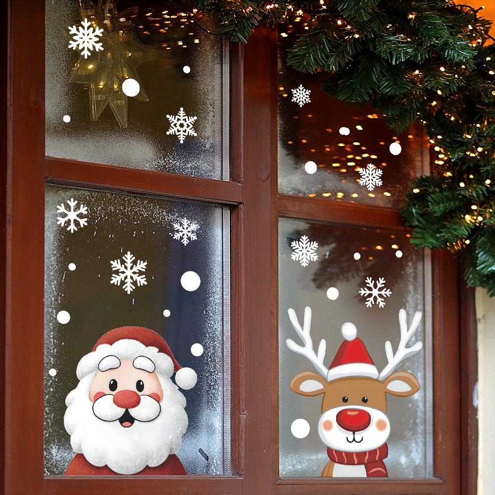 Cartoon Santa Claus Reindeer and Snowflake Atmosphere Decorative Glass Door and Window Stickers