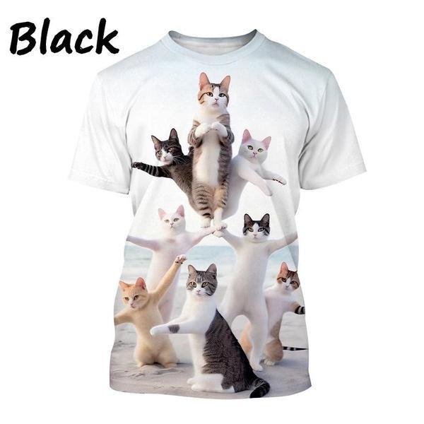 Funny Cute Cat 3D Printing T-Shirt Animal Creative Personality Interesting Street Round Neck Short Sleeve Tees Tops
