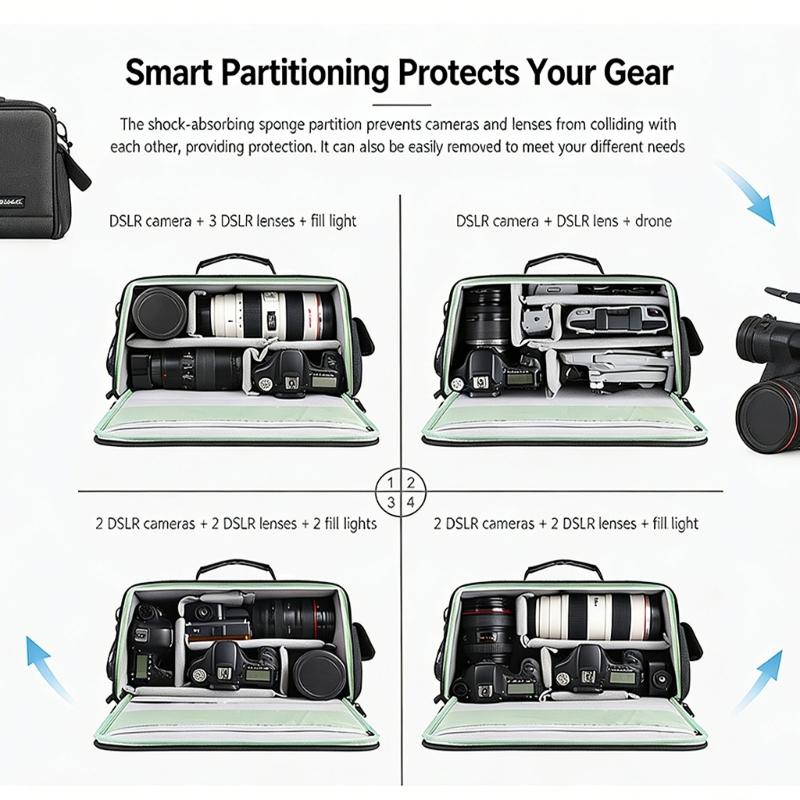 Waterproof Camera Bag With Padded Compartments And Adjustable Shoulder Strap For Cameras And Accessories