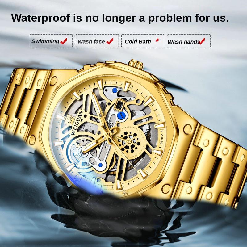 Fashion Skeleton Watch Automatic Waterproof Watches Luminous Mens Watch Stainless Steel Strap