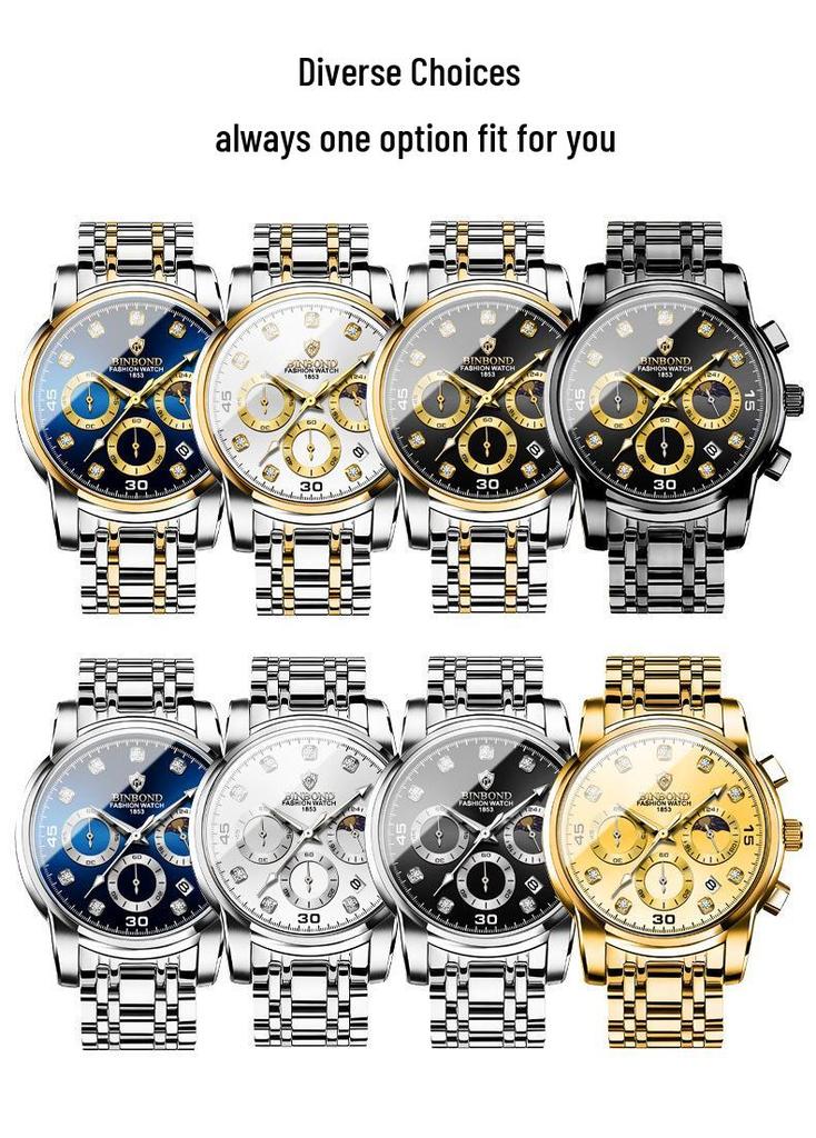 Binbang Multifunctional Quartz Men's Business Watch