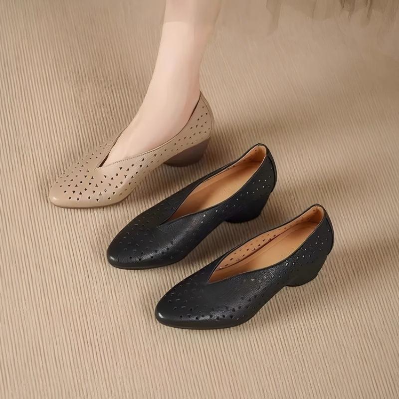 Summer Women's V-Cut Hollow Out Wedge Heel Shoes - Soft Sole Comfortable Mother Shoes, Korean Style Casual Commuter Flats