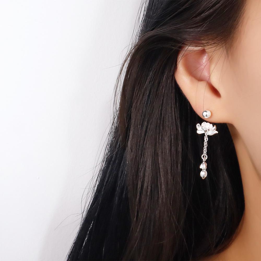 Elegant Lotus Tassel Earrings - Chinese Style Flower Danglers