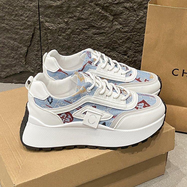 Fashion Muffin Little White Shoes Women's 2025 Spring and Summer New Korean Version Denim Blue Casual Shoes Students Show Feet Small Sports Shoes