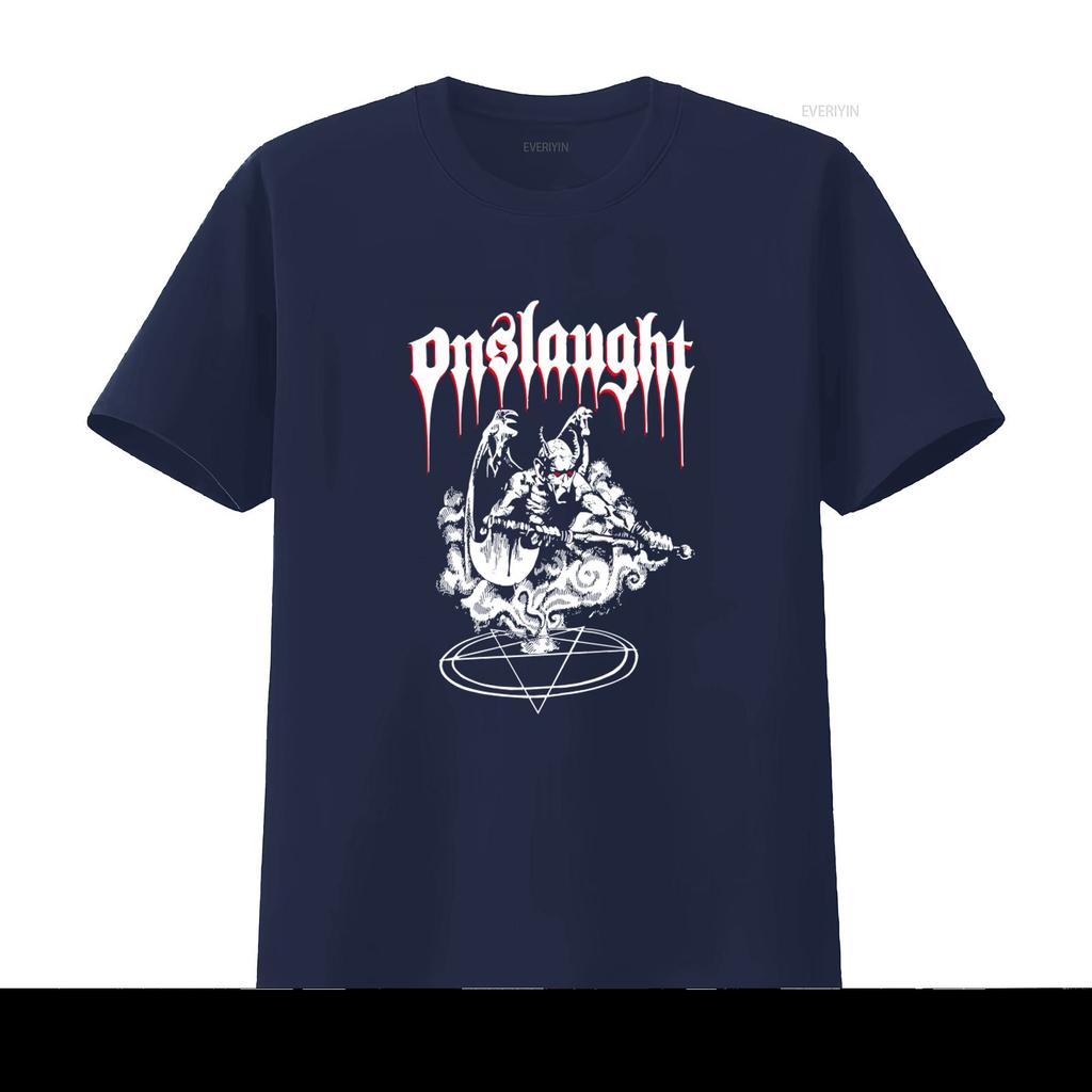 New Dtg Dtf ONSLAUGHT Power From Hell T Shirt for Unique Devil Design with Pentagram Symbol Vintage Washed Slightly Fashion