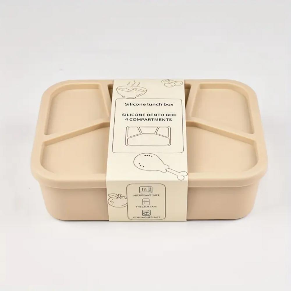 Food-grade eco-friendly leak-proof silicone lunch box, suitable for children and adults, 4 compartments, 3 colors to choose from
