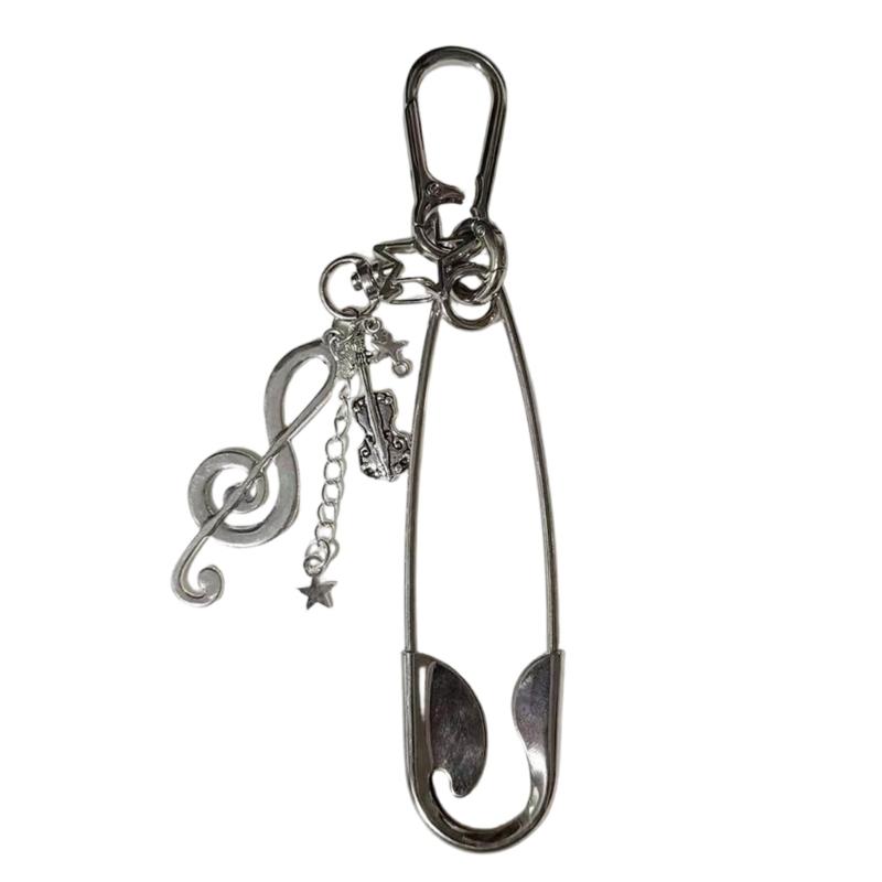 Safety Pin Keychain Charm Stainless Steel Bag Accessory with Decorative Pendant for Daily Carry and Backpack Accent