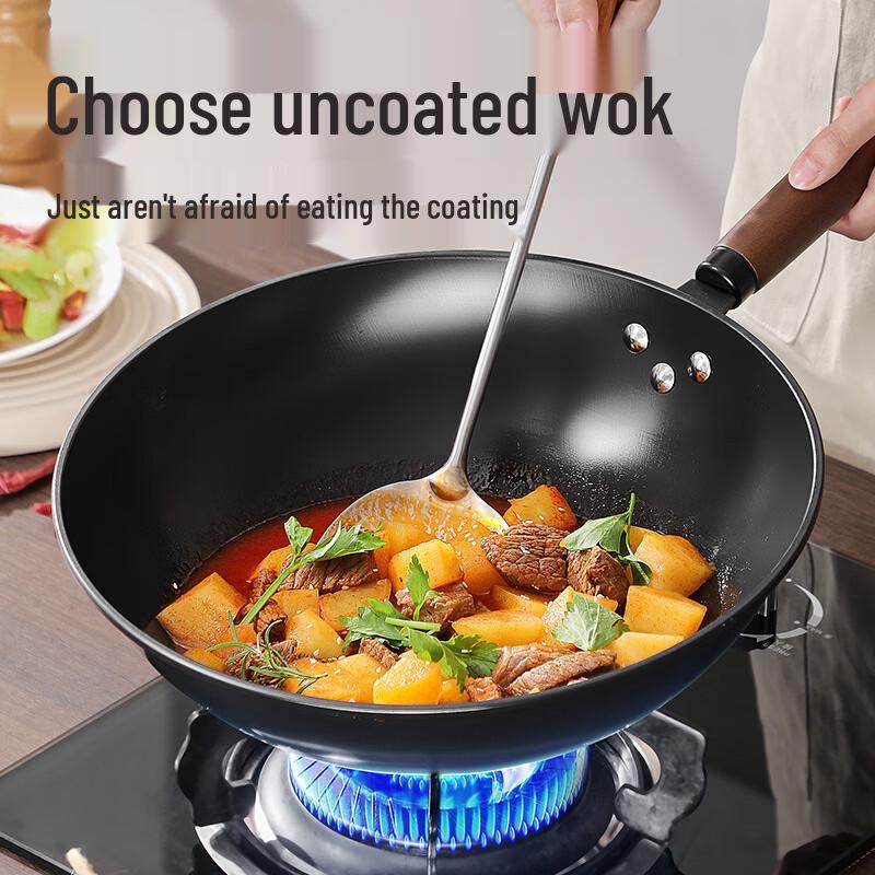 COOKER KING 30cm Fine Iron Wok with Wooden Handle