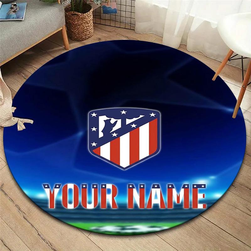 Atletico Fan Gear Custom Name Round Area Rug Carpet Rug For Living Room Bedroom Sofa Playroom Decor Nonslip Floor Mat