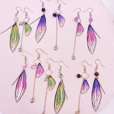 European and American Earrings, Butterfly Stud Earrings, Fresh Ins Simulation Cicada Wing Earrings, Long Fringed Bride Earrings.