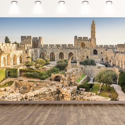 1pc Background of the Old City of Jerusalem - David Ancient Site Historical Relic Landscape Tower  Photo Background