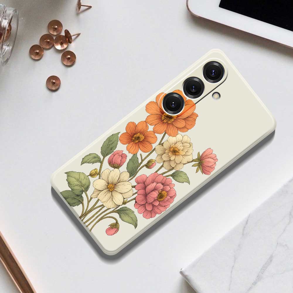 For Samsung Galaxy S25 Case Beautiful Flowers Pattern Printing Straight Edge TPU Phone Back Cover