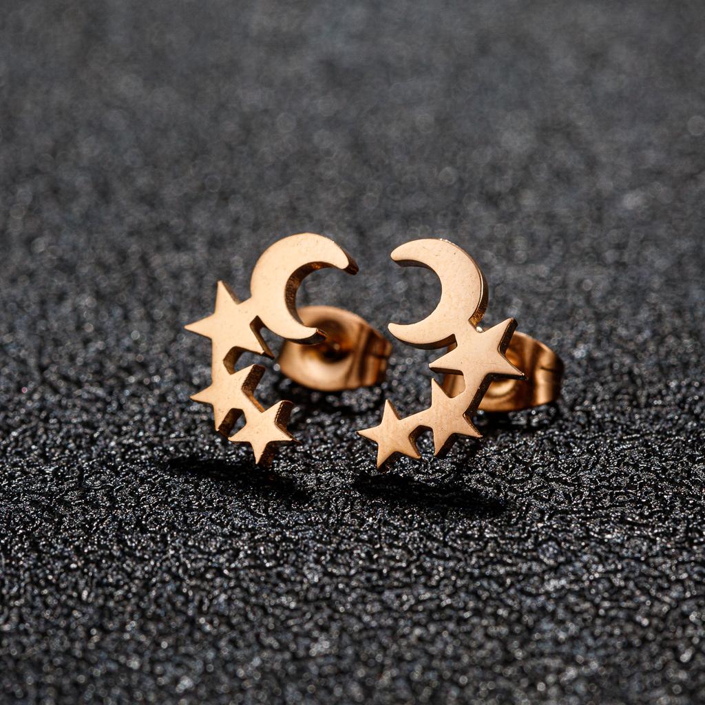 Simple Moon Star Piercing Ear Stud Earrings For Women Vintage Stainless Steel Geometric Earrings Tragus Jewelry Party Gifts
