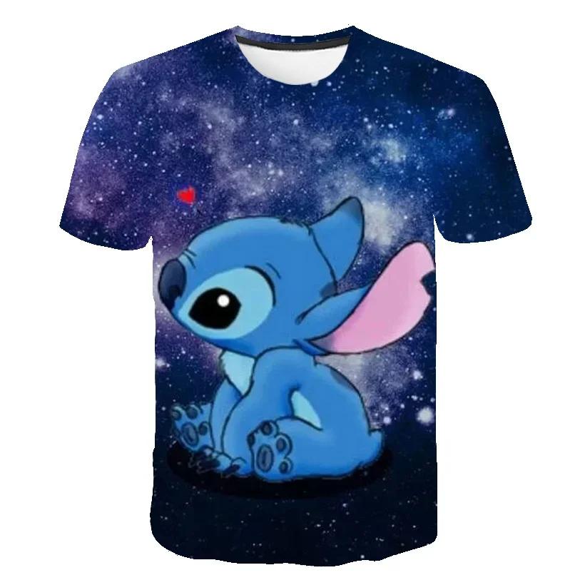 

2026 Summer Disney Children Boys Stitch 3d Print T-Shirts Kids Stich Tops Tees Cartoon Street Casual Kids Clothes Old T-Shirts 130
