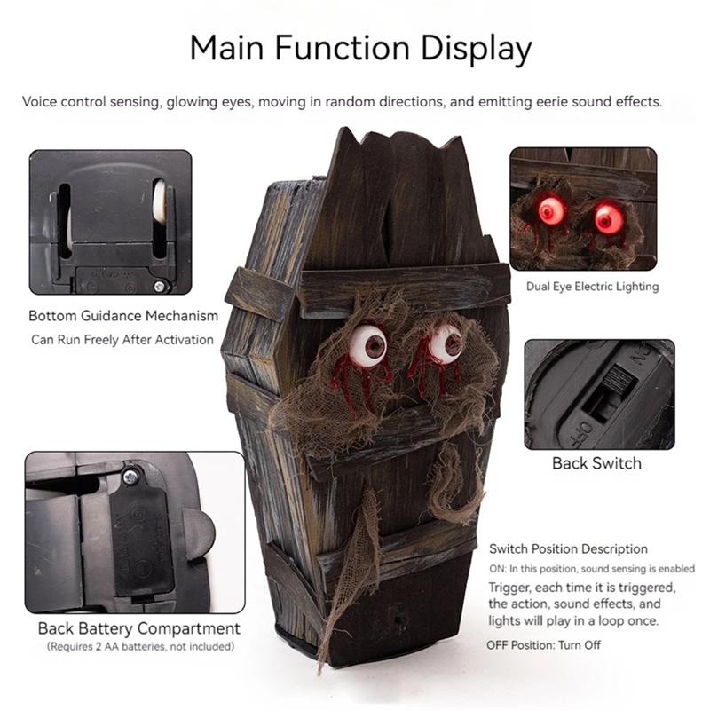 A84E-For Bar Secret Room Scene Decor Halloween Coffin Box With Horror Sound Effects Visual Effect- Pirate Treasure Included