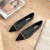 Fashion 2025 Spring and Autumn New Pointed Toe Single Shoes Shallow Mouth Slip-on Flats Metal Decoration Low-heeled Women's Shoes