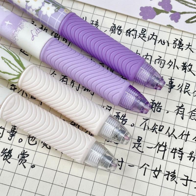 4PCS Flower Print Gel Inks Pen Retractable Gel Pen with Metal Clip Ergonomic Grip 0.5MM Tip Black Inks for Office School