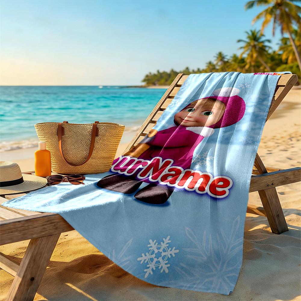 Masha Bear Personalized Name Beach Towel Soft Durable Quick-Dry Suitable for Swimming Gym Camping Yoga Vacation