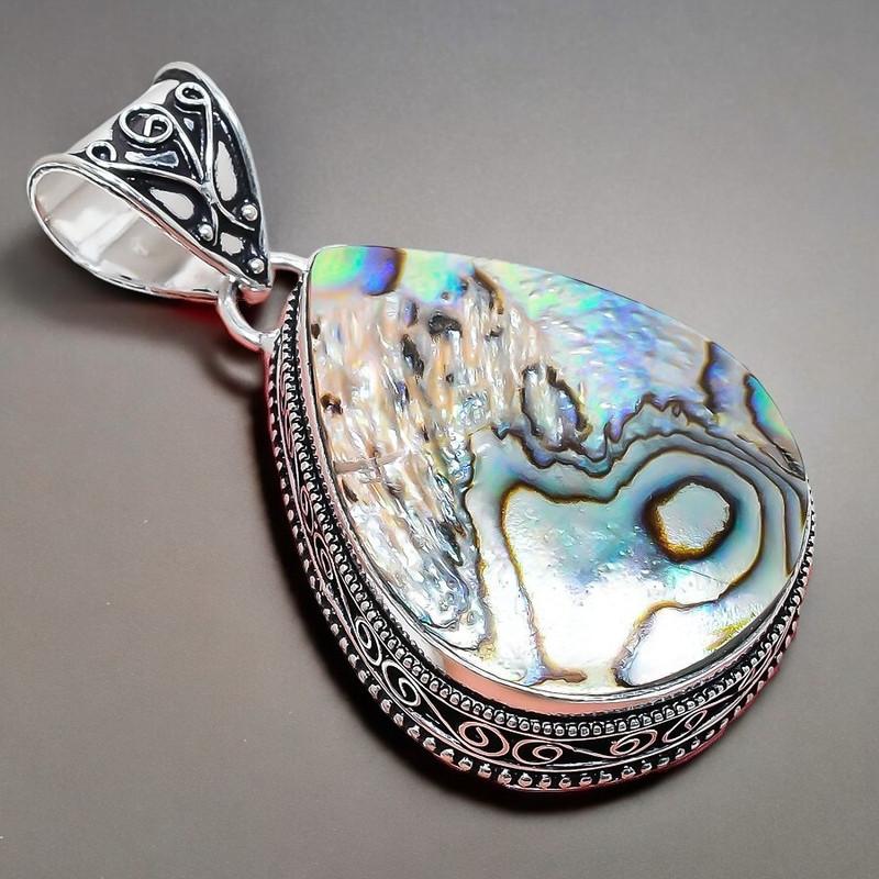 Abalone Shell Gemstone Handmade 925 Sterling Silver Jewelry Pendant 2.17" AH-869
