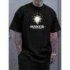 European Sizes Maker Retro Style "Maker" Printed Men's T-Shirt, Summer Breathable Short-Sleeve, Regular-Fit Daily Casual Machine-Washable