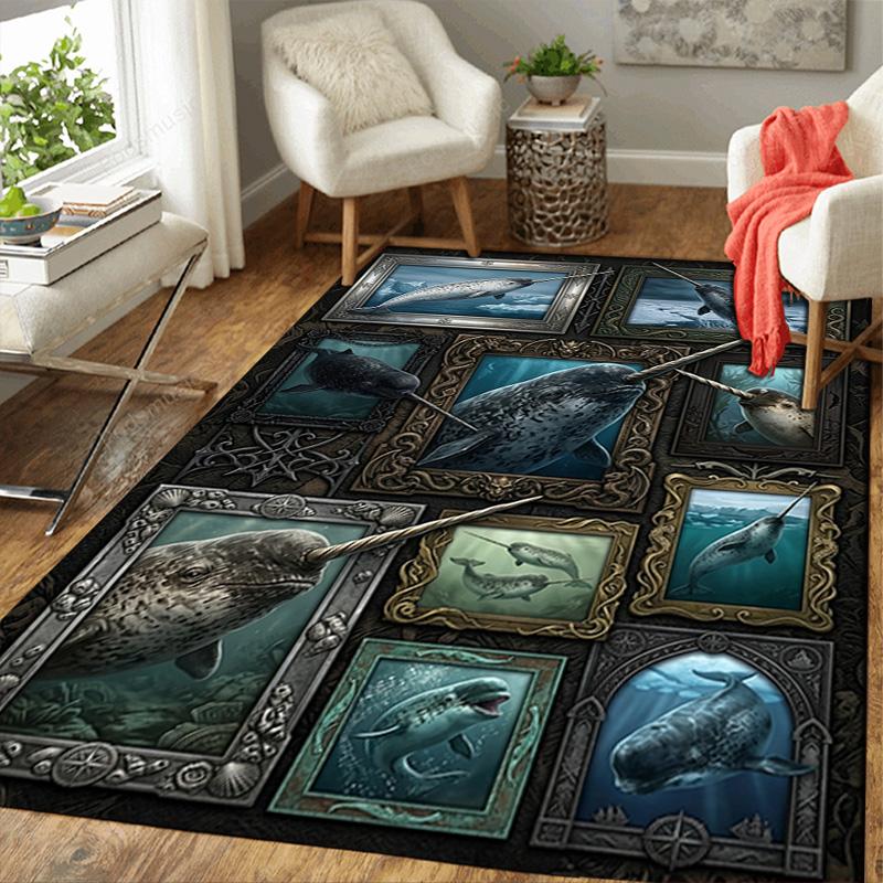 Whale Portrait Collection Pattern Rug Floor Mat for Living Room or Bedroom Soft and Comfortable Carpet a Gift for Birthday and Holiday.
