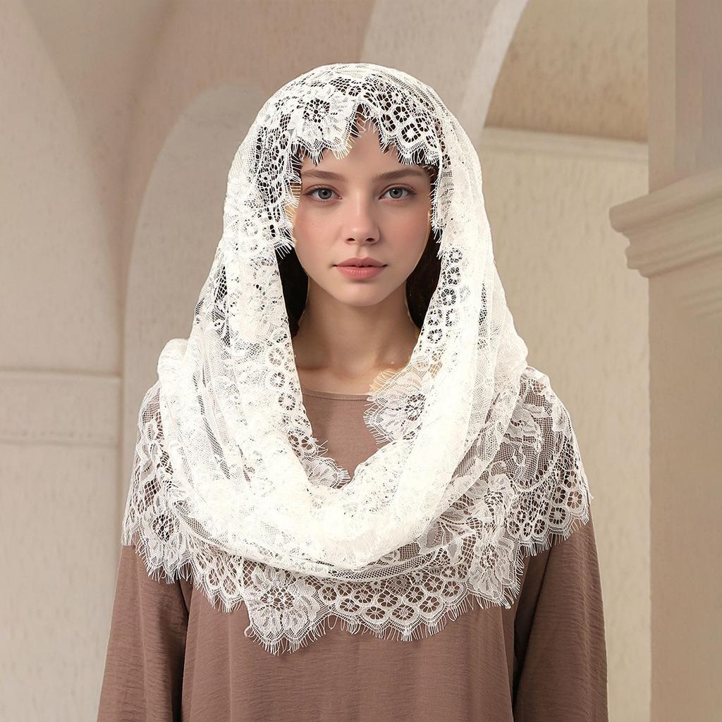 Embroidery Triangular Scarf Hollow Out Lace Shawl Hijab Women Solid Floral Handkerchief Big Size Fashion Elegant Scarf Bandana