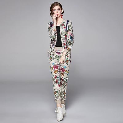 Ținute de designer de modă de primăvară, toamnă, imprimeu pentru pista, jachetă cu fermoar, haină și pantaloni cu talie elastică, set în două piese, trening subțire