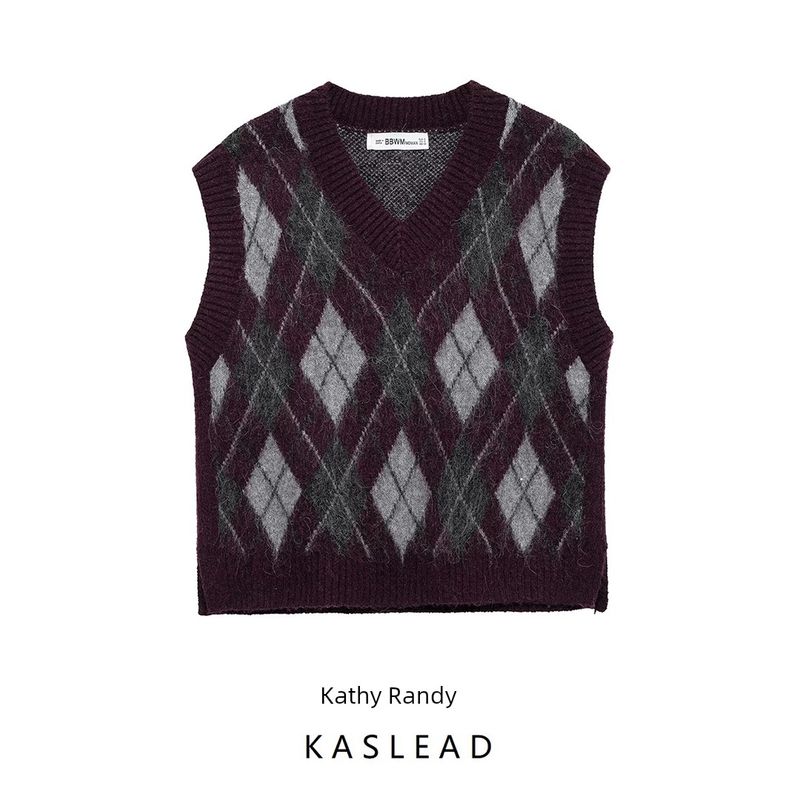 Kaslead New Arrival Women's Clothing Fashion Style Fashion Diamond Pattern Vest Style Knitwear 5755002
