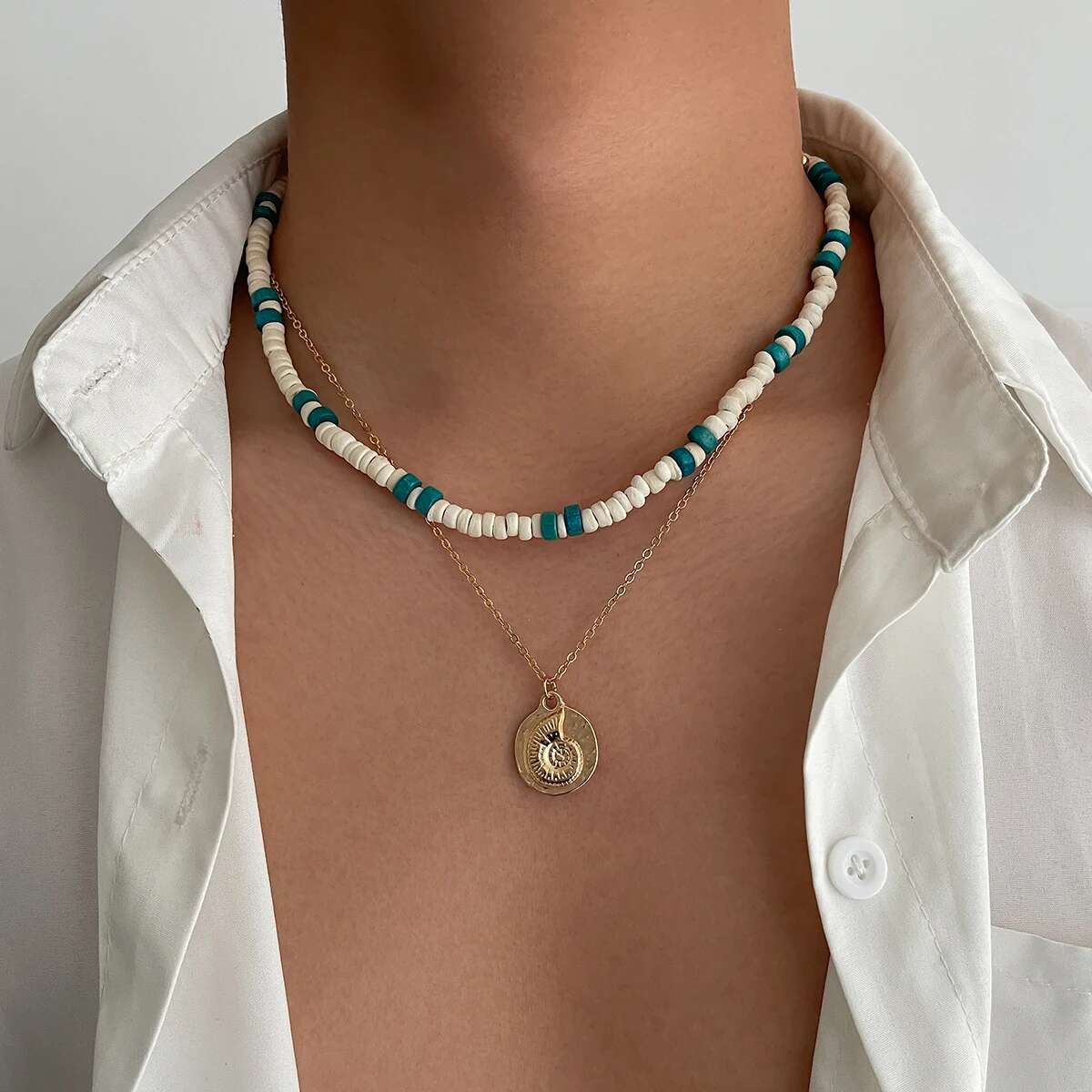 

Ingemark 2Pcs/Set Boho Wooden Beads Adjustable Chain Men Surfers Trend Vintage Conch Pendant Choker Summer Jewelry Accessories