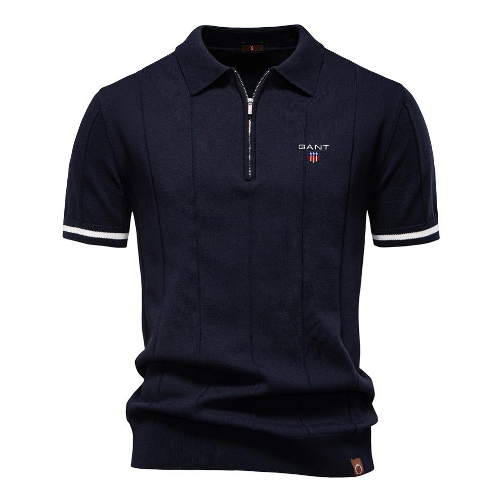 Gant 2025 Spring/Summer Embroidered New Men's Business Casual Woolen Polo Shirt, Flip Collar Knitted Polo Shirt, Short Sleeve
