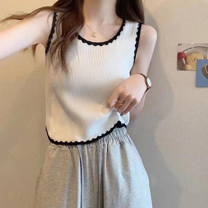 Chic Women s Summer 2026 Knitted Camisole: French-Style Sweet & Spicy Short Top One Size белый