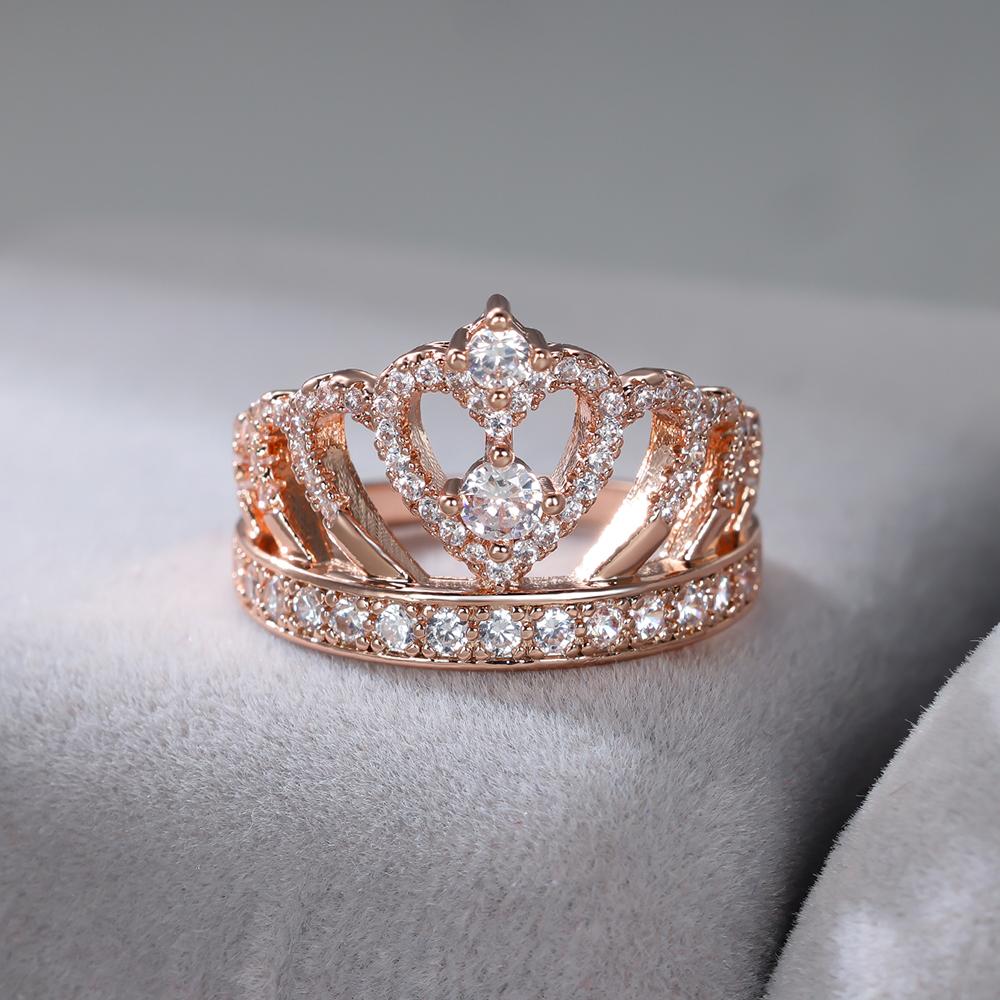 Classic Heart Crown Rings For Women Rose Gold Silver Color Inlay White Zircon Promise Engagement Wedding Bands Mothers Day Gifts
