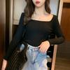 Square-neck Sweater Women's Pullover Autumn and Winter New Korean-style Slim-fit Top Knitted Tight Base Layer