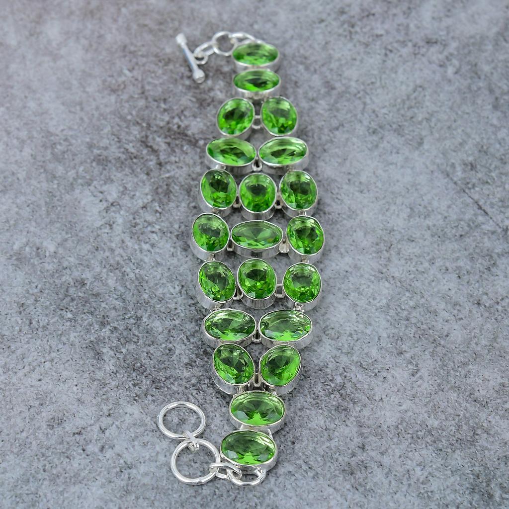 Peridot Gemstone Handmade 925 Sterling Silver Bracelet 7-8" M-294