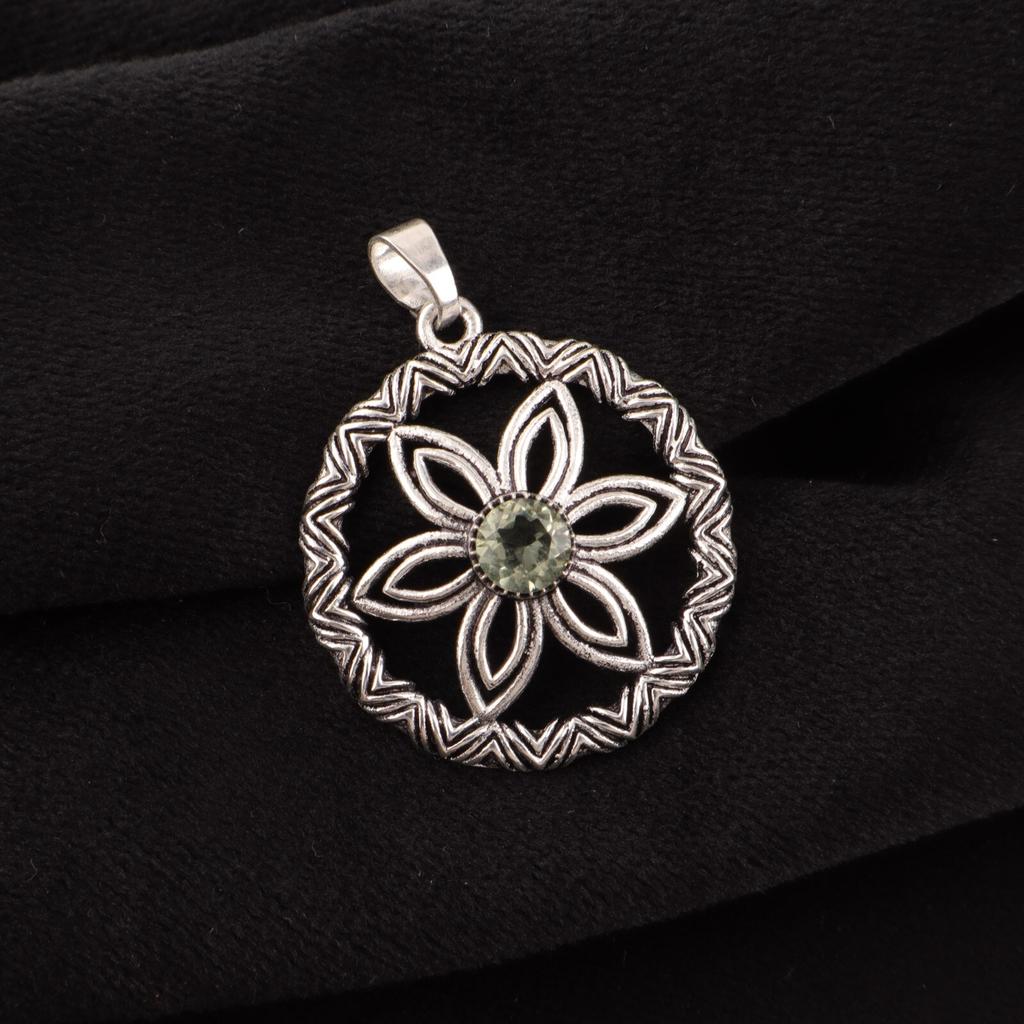 Natural Green Amethyst Gemstone 925 Sterling Silver Handcrafted Pendant 1.48" CP-29-9