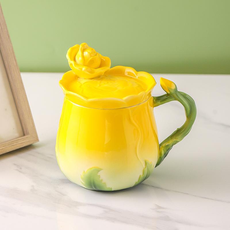

350 мл креативная кружка в виде цветка керамическая чашка для воды с крышкой для влюбленных послеобеденный чай кофейная чашка в скандинавском стиле домашний набор для сока 350ML
