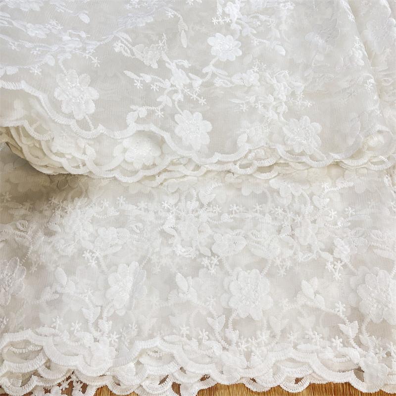 1 Yards Embroidery Fabric White Floral Mesh Lace Fabric For Diy Women Wedding Bridal Dress Cheongsam Lolita Clothes