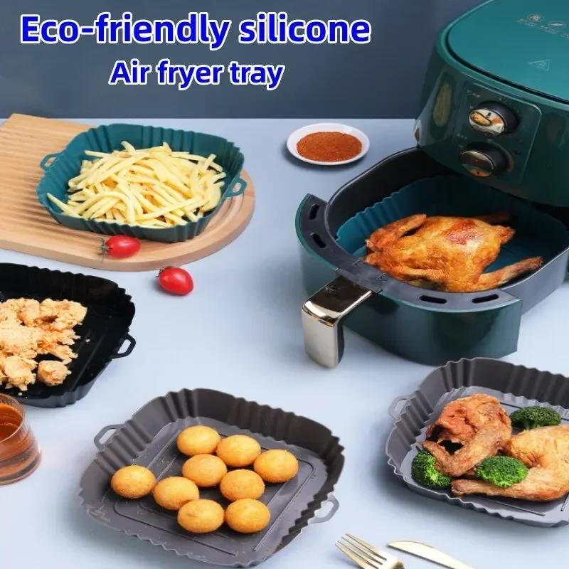 1PC Air Fryer Oven Baking Tray Silicone Tray Fried Chicken Pizza Mat Oilless Silicone Pan Air Fryer  Black random style