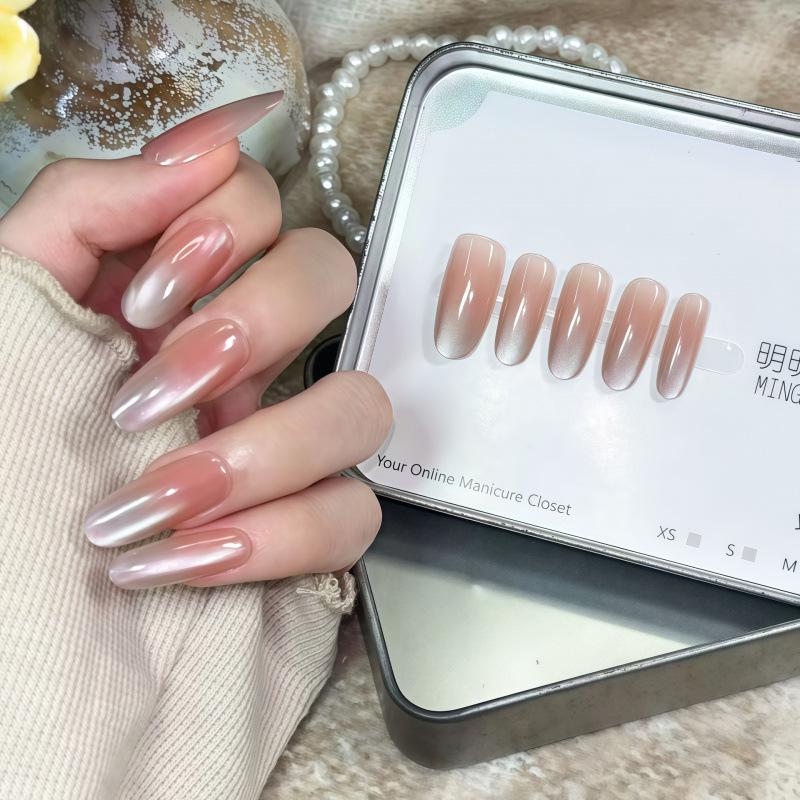Exquisite Nude Pink Oval French Glass Bead Detachable Nails