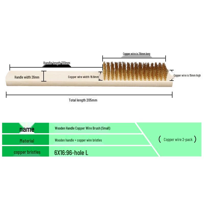 

Медная щетка с длинной ручкой и деревянной рукояткой для удаления ржавчины и очистки - Идеально подходит для барбекю и железных поверхностей
