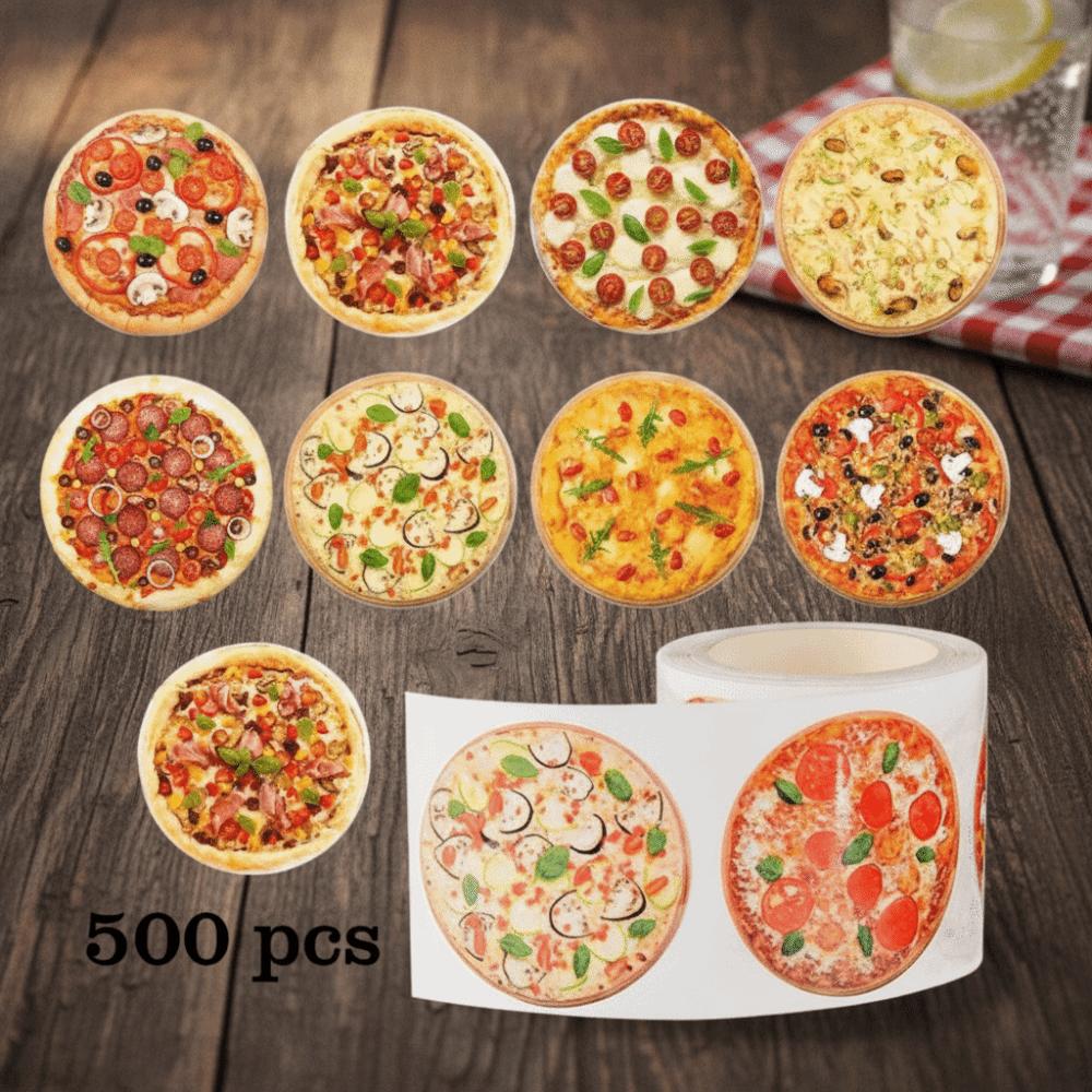 500PCS Round Pizza Stickers Paper Decorative Labels Cute Food Theme Stickers Scrapbook