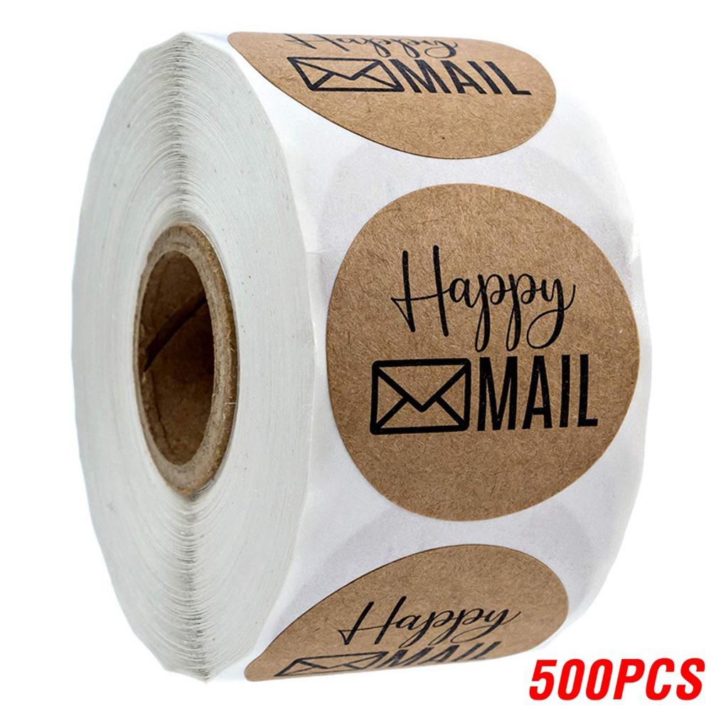 100-500pcs 1 Inch Happy Mail Stickers Scrapbooking Round Kraft Stickers Seal Labels Envelope Packaging Labels Stationery Sticker