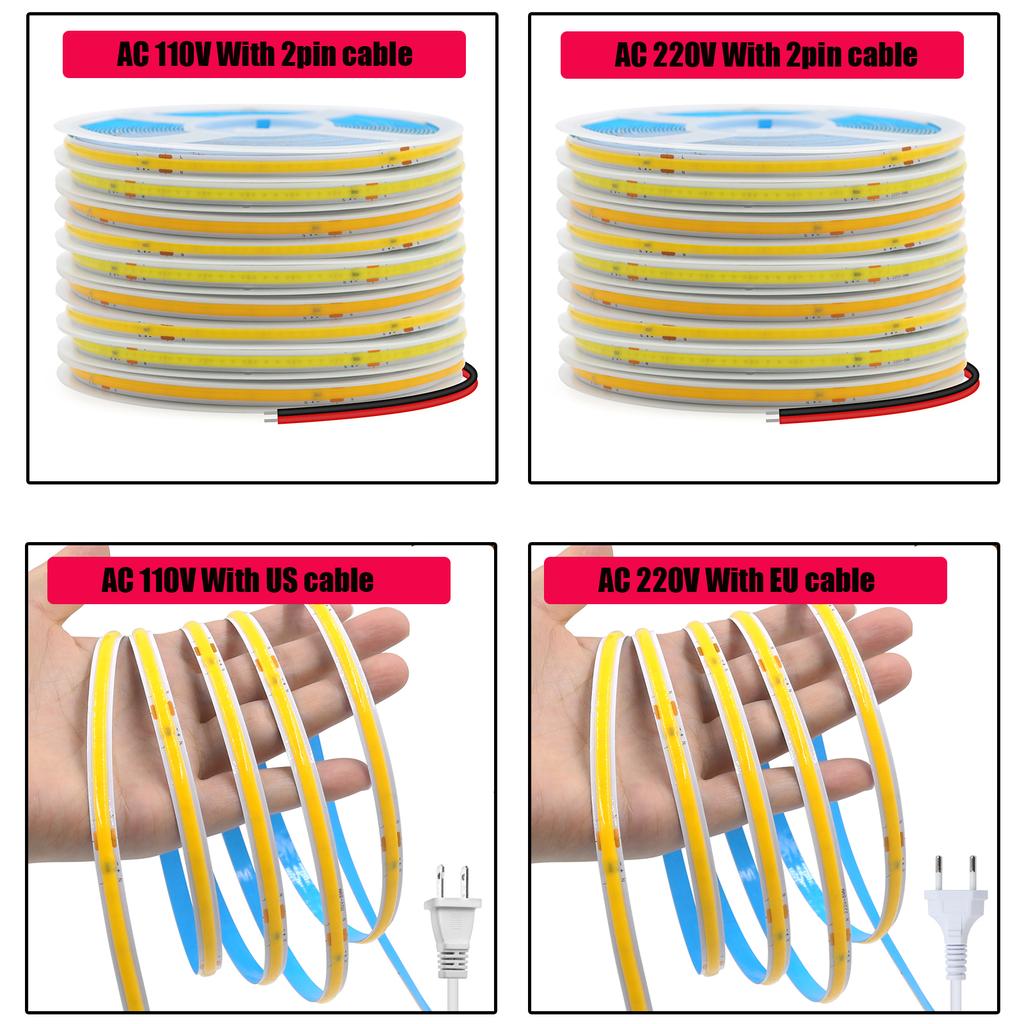 AC 220V 110V COB Strip 240LEDs/M 3000K 4000K 6000K 5M 10M 15M 20M Flexible Ribbon Rope LED Light For Home Decor